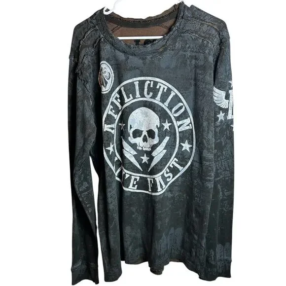 Affliction Reversible Thermal Live Fast Gray Brown Long Sleeve Y2K Size XL - Picture 1 of 7